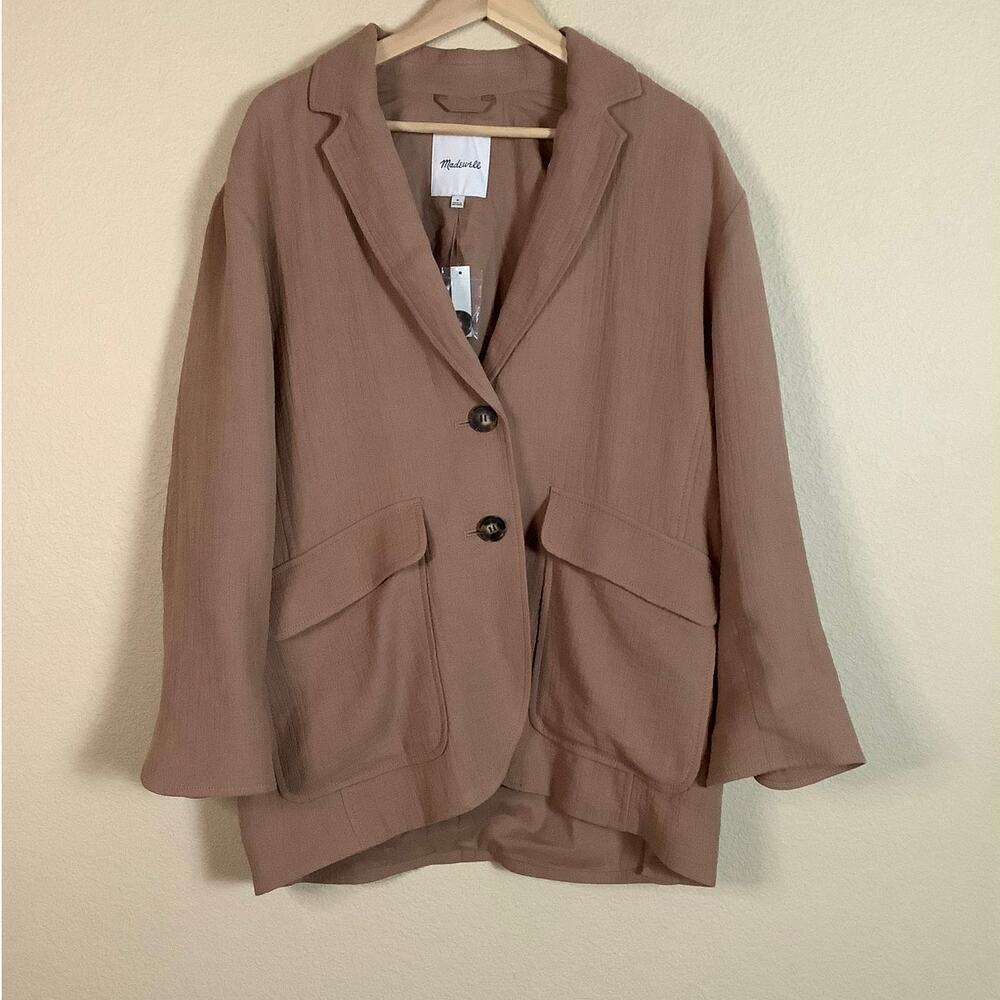 Madewell Women's Brown Larsen‎ Oversized Two Button Linen Blend Blazer Sz M NWTS
